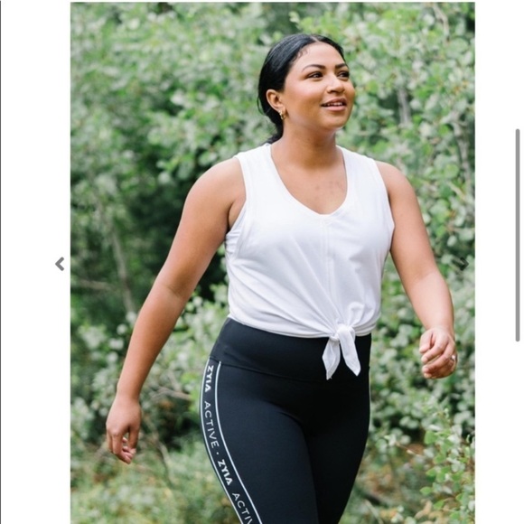 ZYIA White Tank Tie Front Tee - Picture 1 of 8